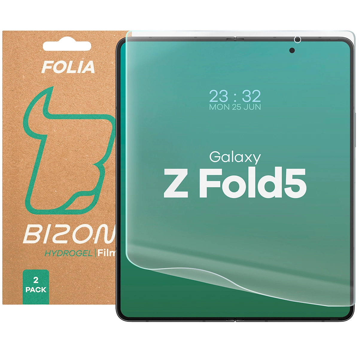Pudełko i folia hydrożelowa na środkowy ekran Bizon Film Hydrogel Mid Duo do Galaxy Z Fold5